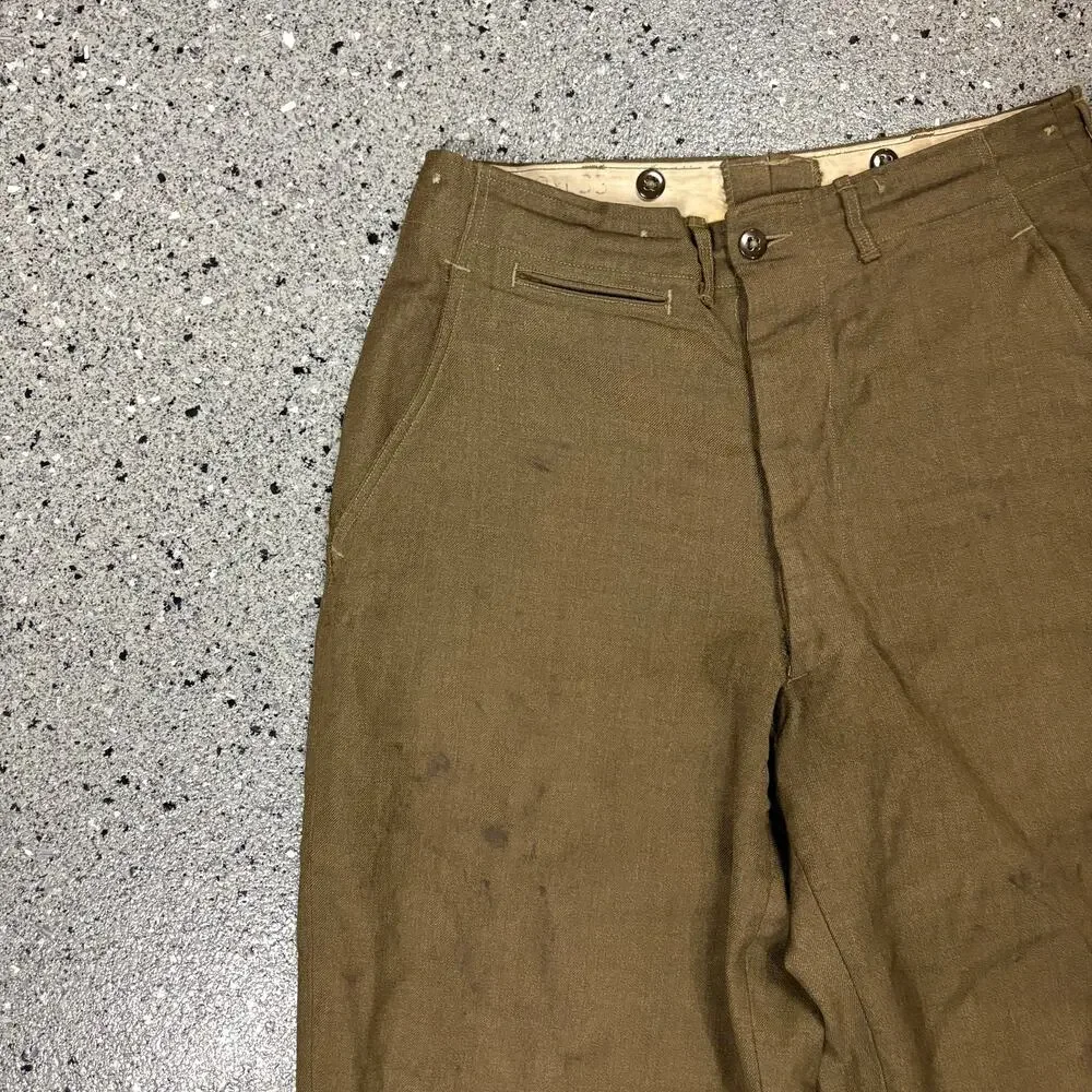 Vintage 1940s WW2 US Army Wool Wide Leg Button Fly Field Trousers